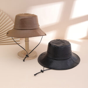 Solid-color Glossy PU Leather Windproof Wide-brimmed Sunshade, Sweet And Cool Street Style Fisherman's Hat, Daily Commuting, Outings, Shopping